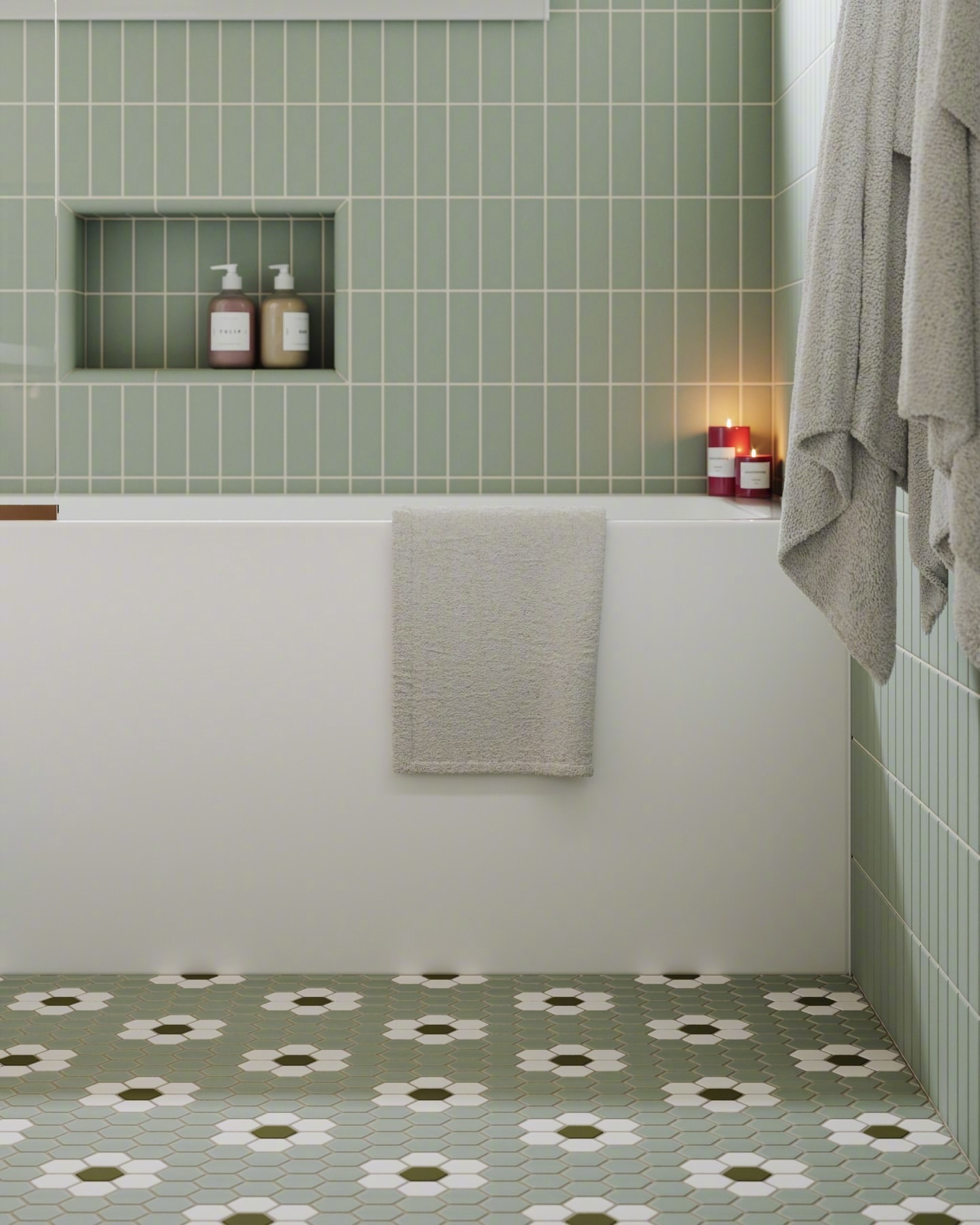 绿色调的浴室——-营造宁静感的终极色彩。🌿