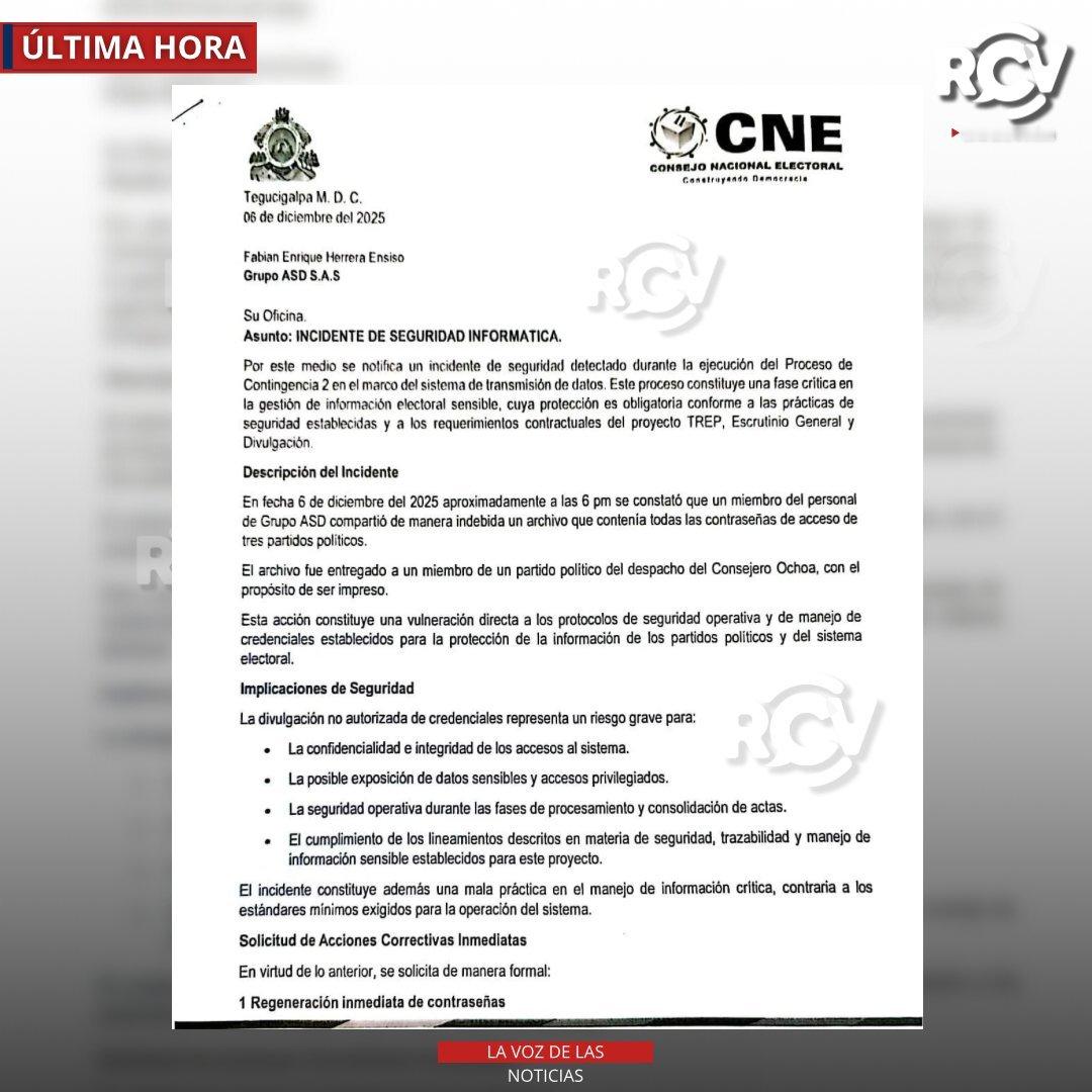 🇭🇳❗洪都拉斯国家选举委员会证实，TREP系统遭到严重入侵：一名与马龙·奥