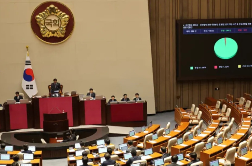 韩国国会全体会议5日表决通过了共同民主党推进的三大特检法之一的