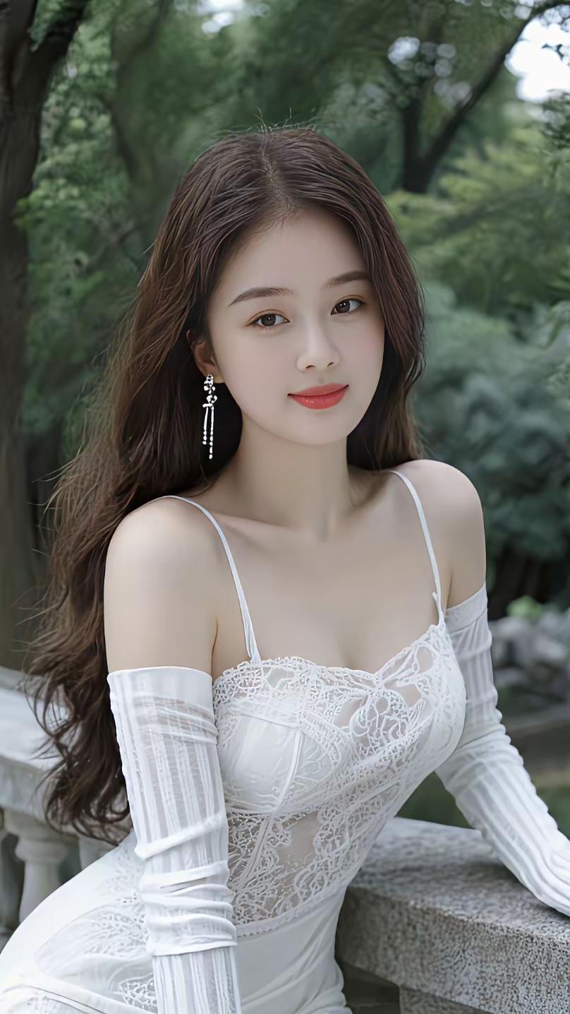 风穿过层层叠叠的绿叶，把夏天的味道揉进空气里。她倚在石栏边，白色蕾丝裙被风