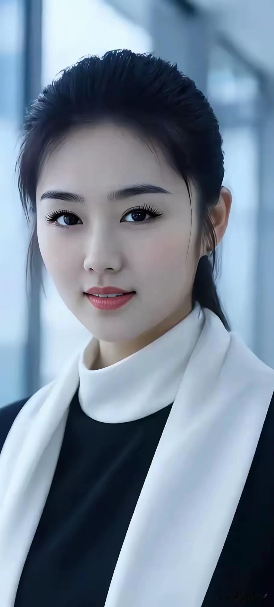 优雅黑发，白纱飘逸，自信微笑，职场女神！