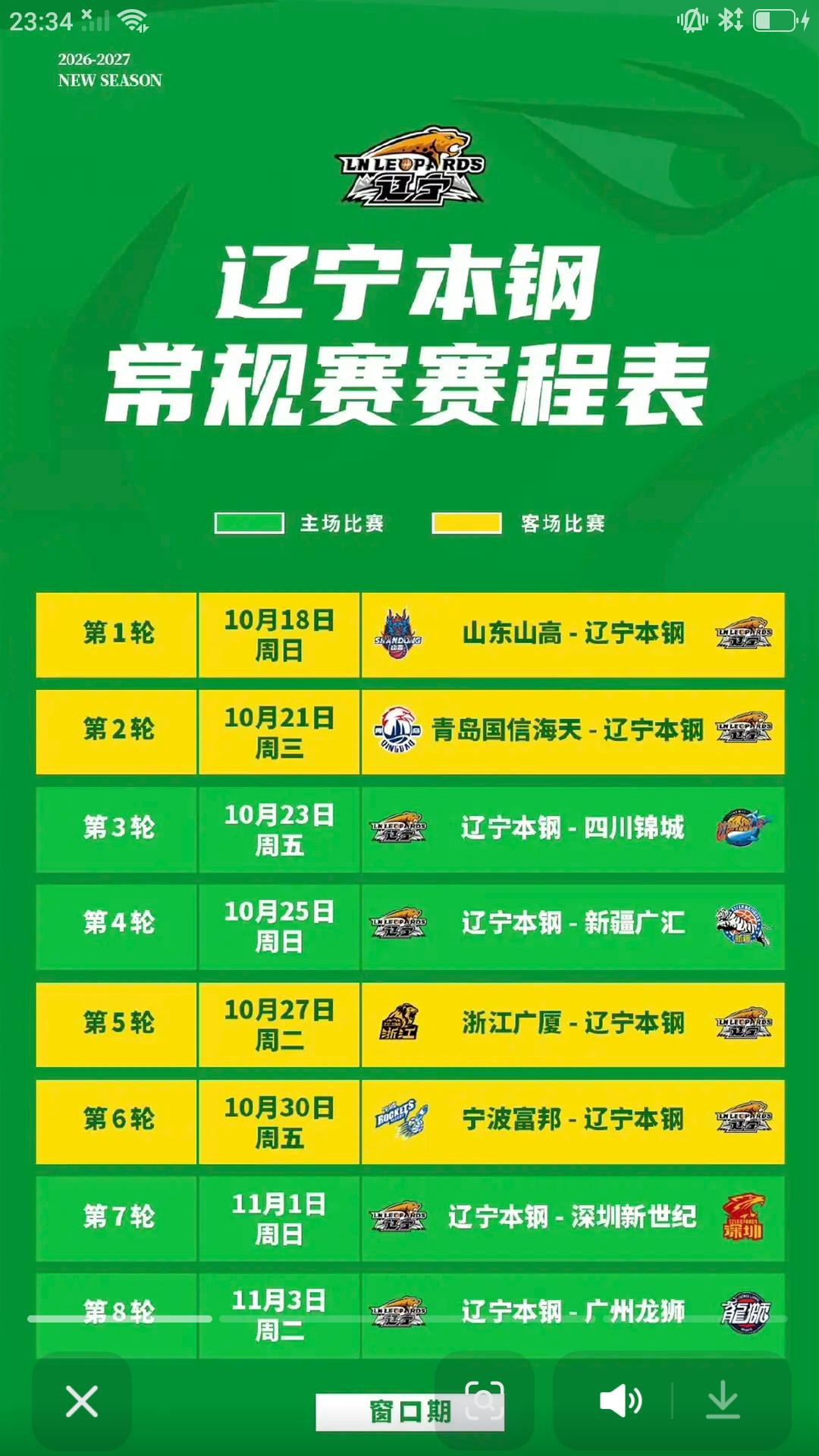 【CBA新赛季昨晚打响，辽宁队公布常规赛第一阶段比赛赛程。】从常规赛赛程安排看