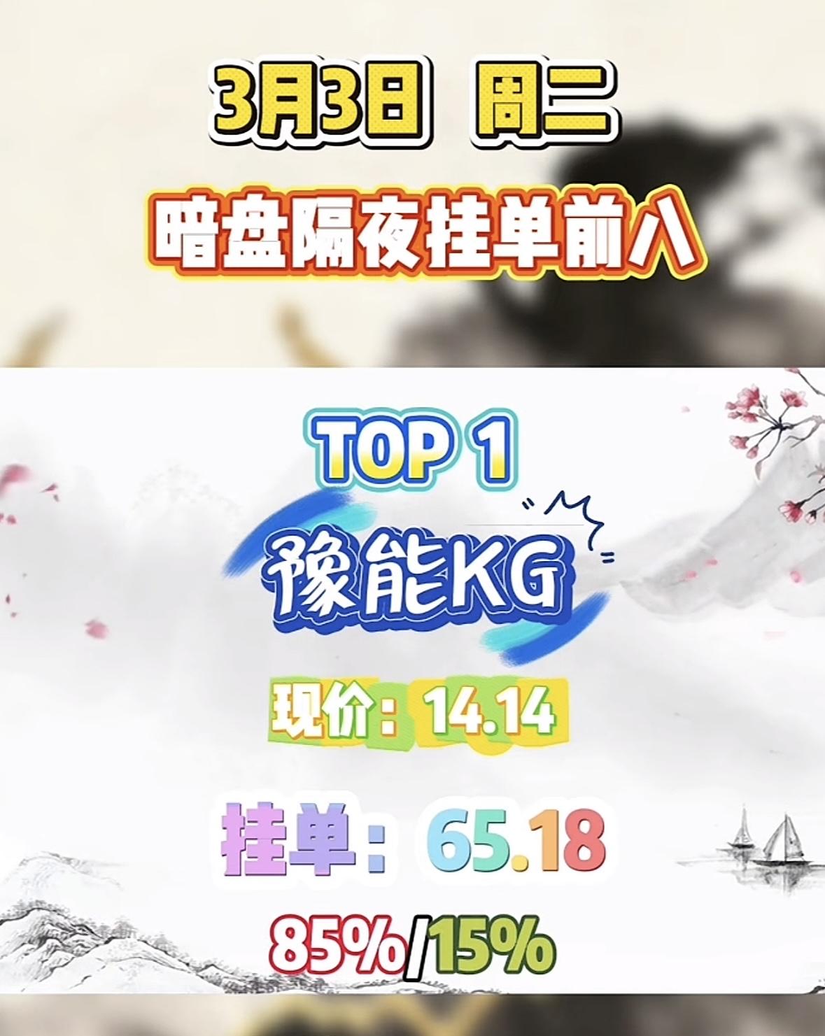 3月3日暗盘隔夜挂单前八，利欧股份现价9.77，挂单56.87，38%/62%