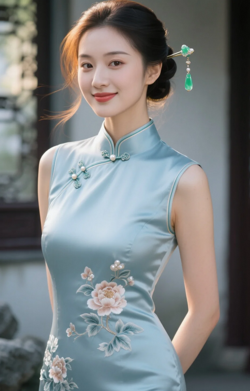 柳叶眉轻扬，她是那幅动人的东方画卷