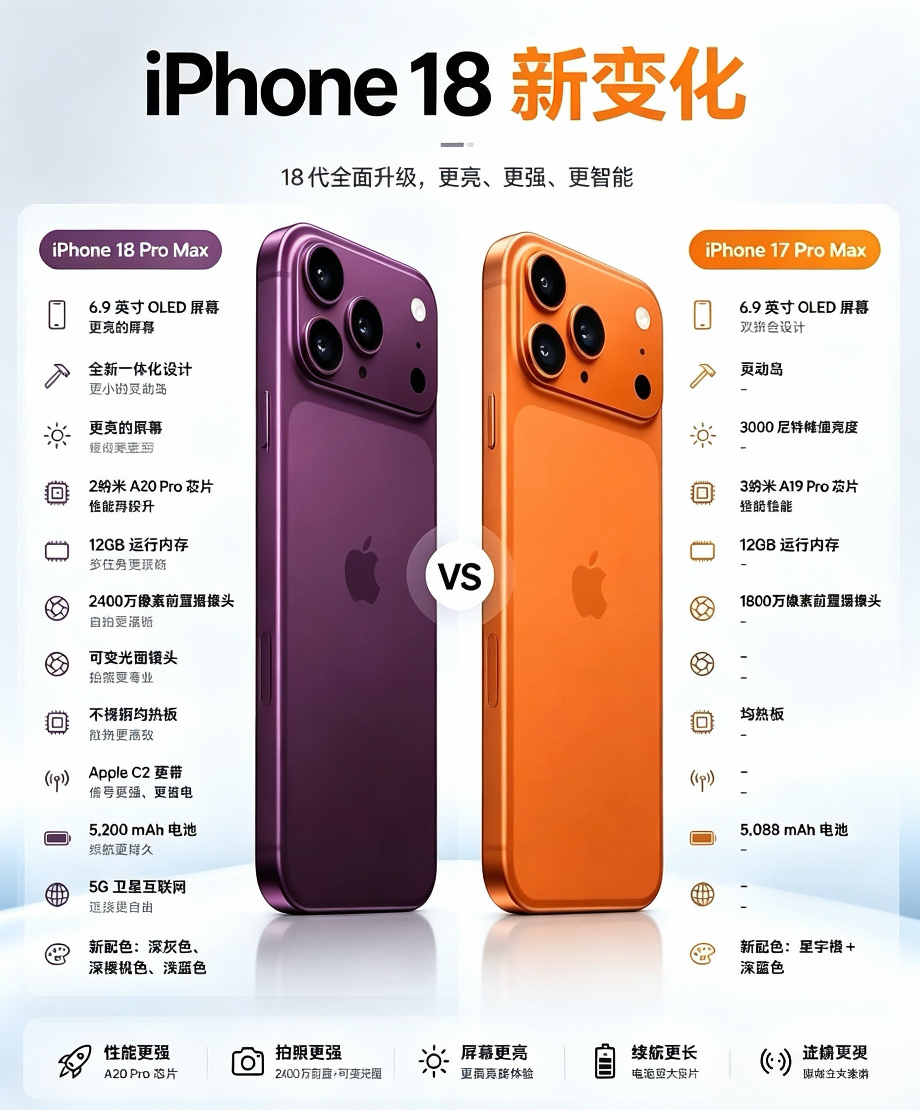 iPhone18和17ProMax对比，你更喜欢哪个？苹果新机iPhone18ProMax对比17P