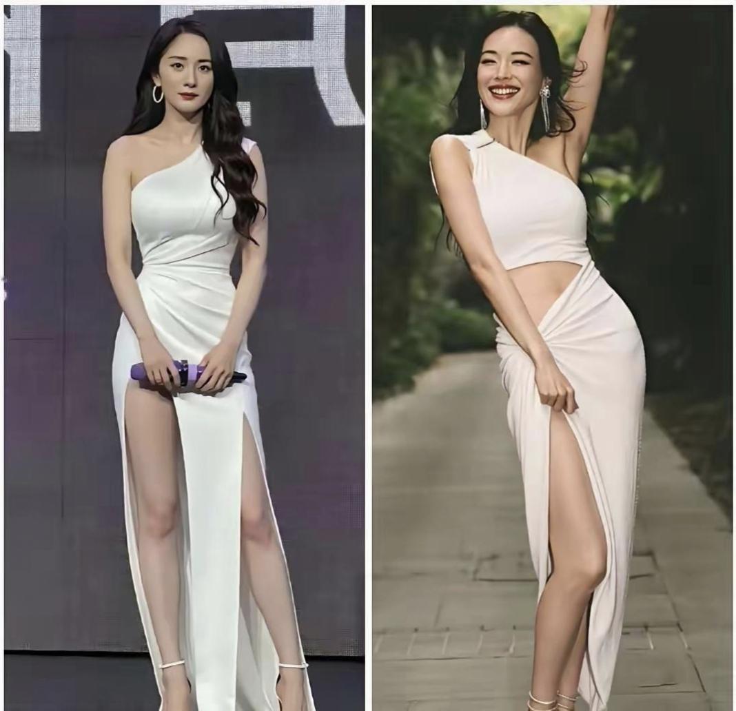 舒淇与杨幂撞衫，谁更能戳中你的心？同一件开衩长裙穿出两种不同的美左边