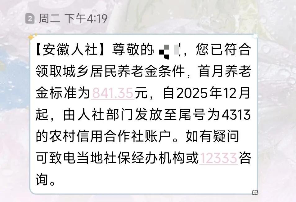 农村养老保险每月841.35一次性提档补交到6000元这个月开始领钱一年能