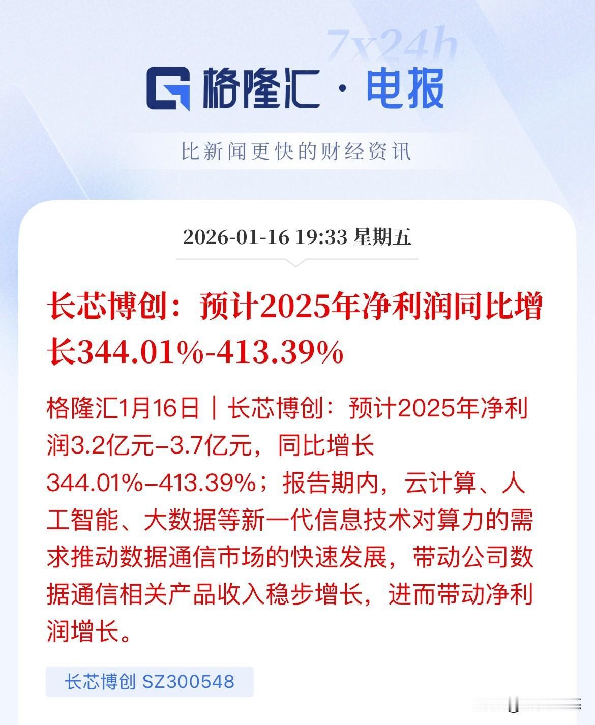 CPO再迎利好，光模块长芯创博2025年业绩预告，净利润暴涨340%-410%，