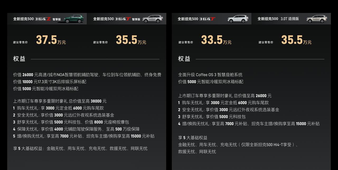 今天全新坦克500也上市了！33.5万起！有三种动力版本（Hi4-Z、Hi4