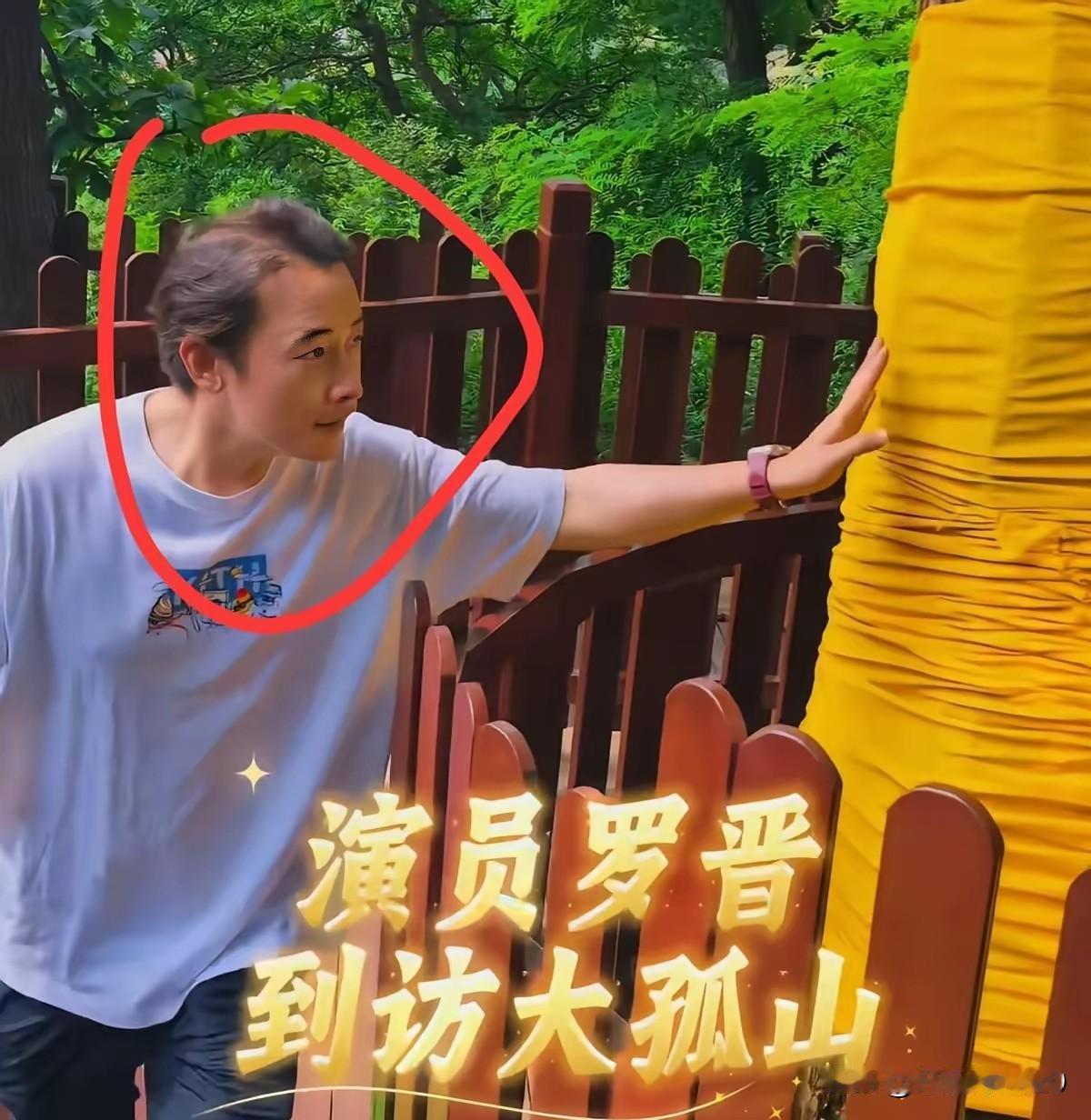 44岁的罗晋到访大孤山祈福，原本是一个英俊小生的罗晋这状态有点不容直视，头发稀松