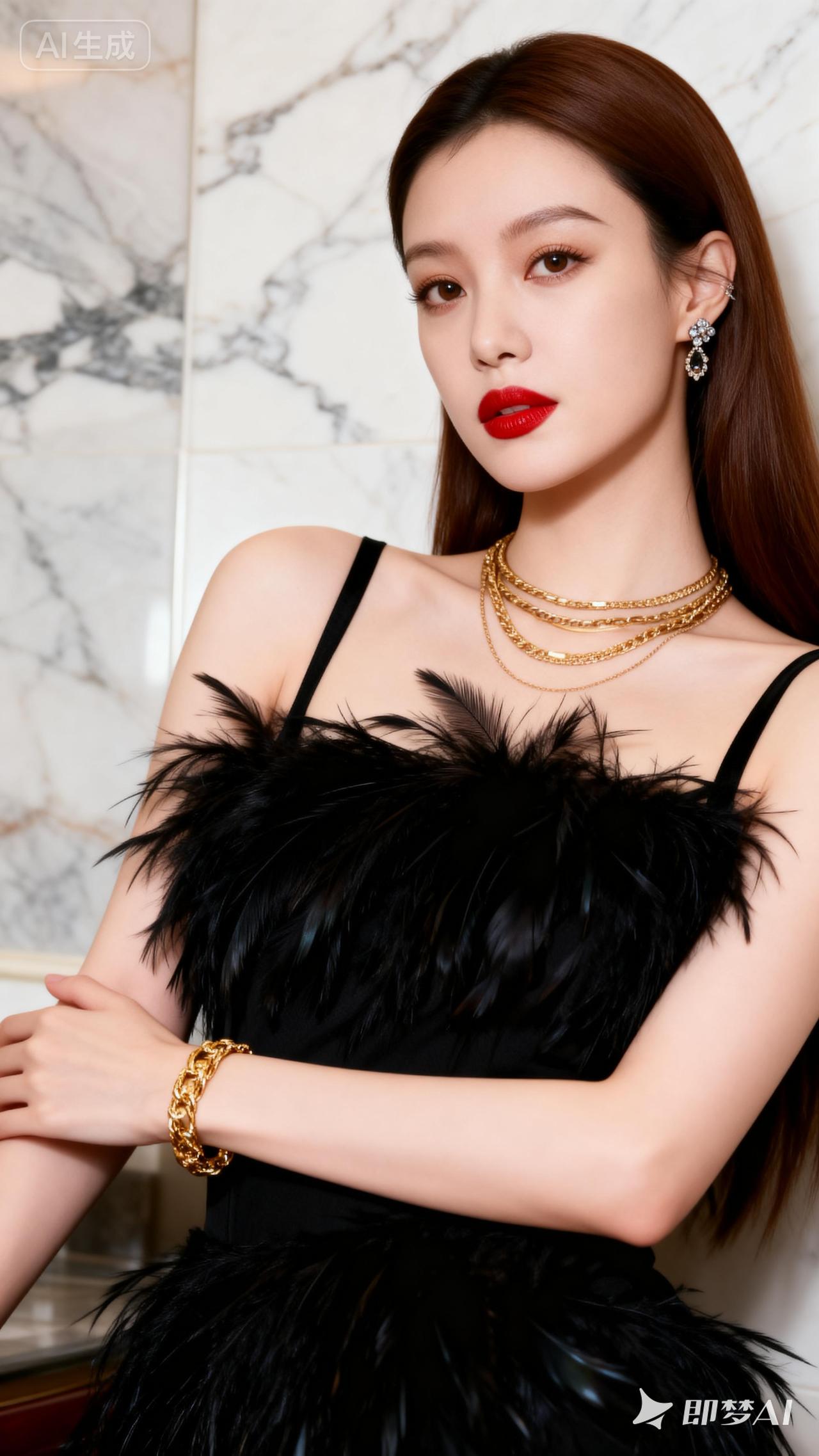 奢华黑裙搭配金饰，尽显优雅魅力！💃👗💎