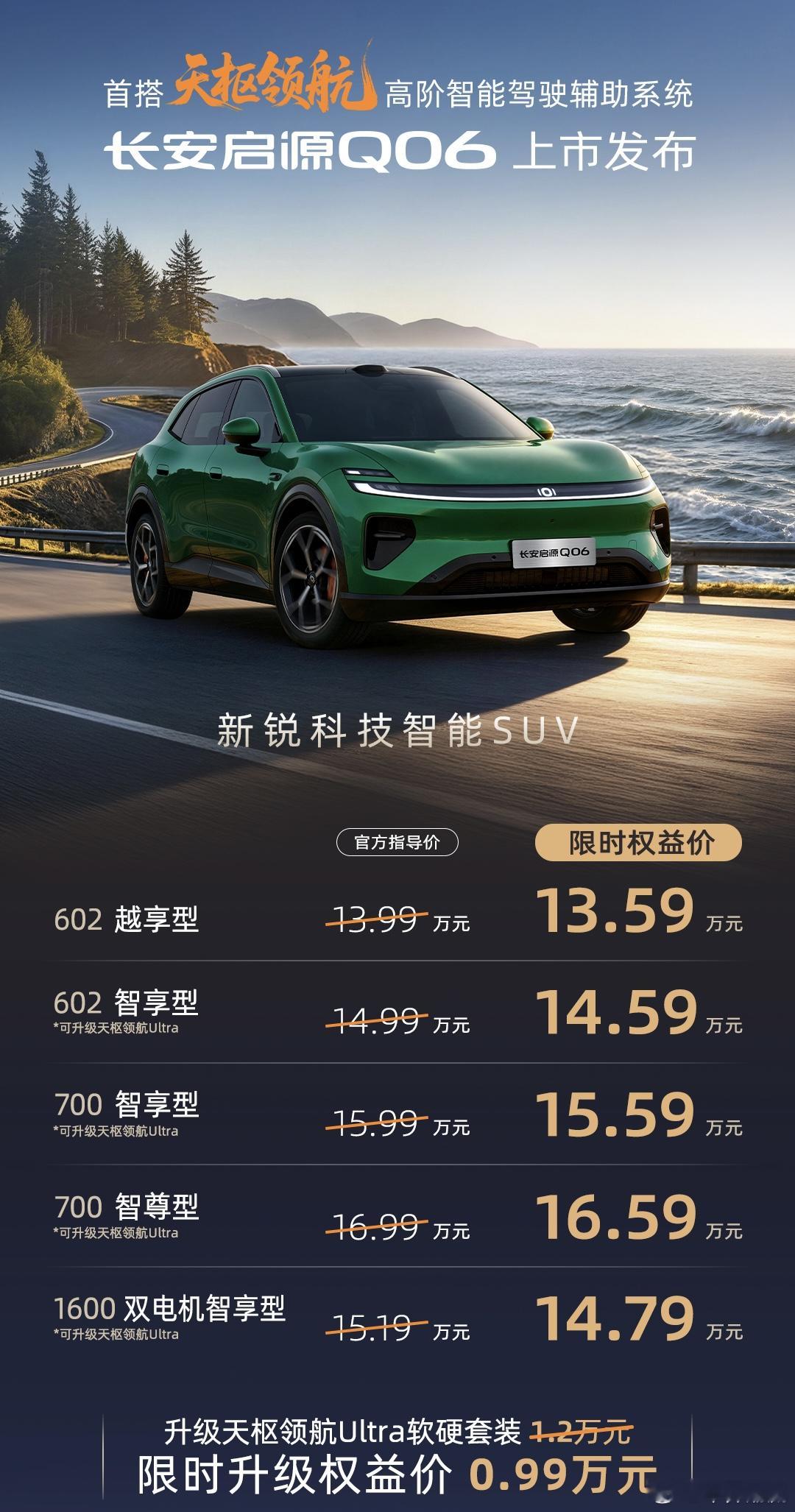 选家用SUV从来不是堆参数，好开、省心、够实用才是硬标准。长安启源Q069月23日正式上市，官方指导