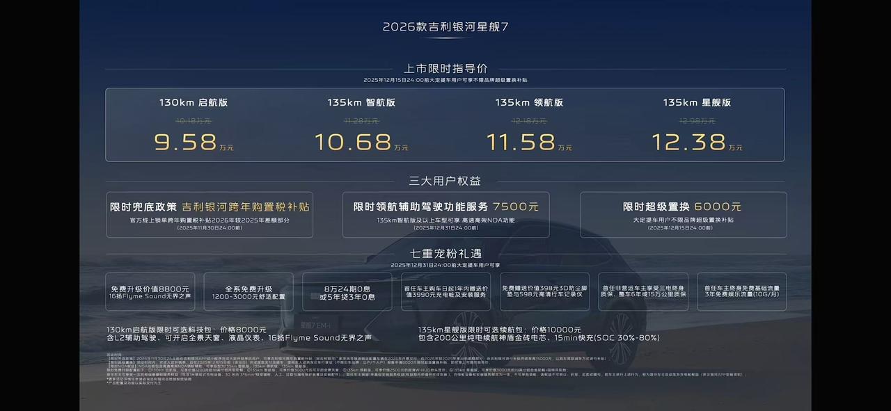 9.58万起，新款银河星舰7EM-i上市，取消55km续航版本，电池优化之后，