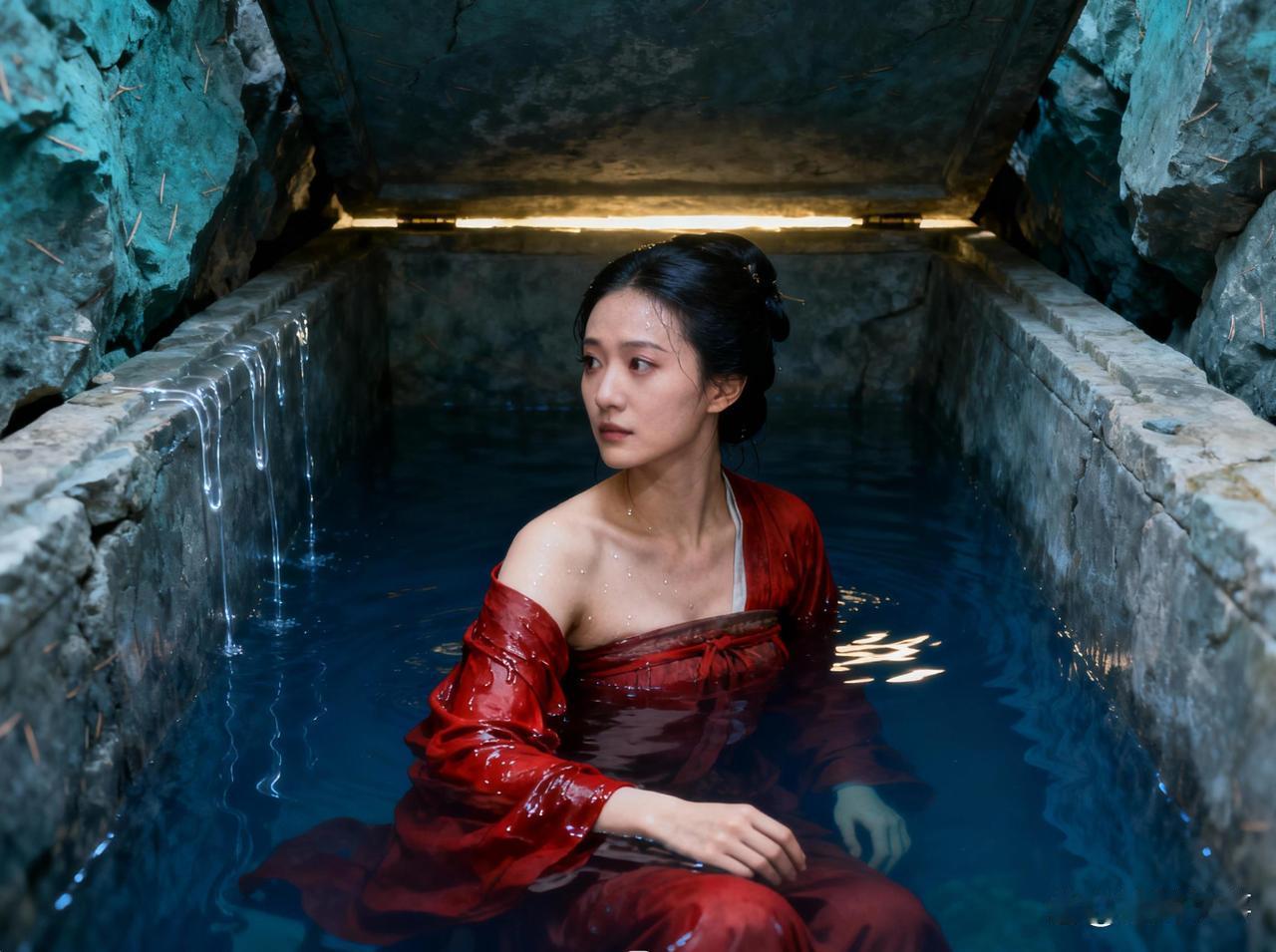 隋朝宣华夫人被逼殉葬，石棺坠入地宫水池将被淹没时，棺底忽被凿透。咱先掰扯清