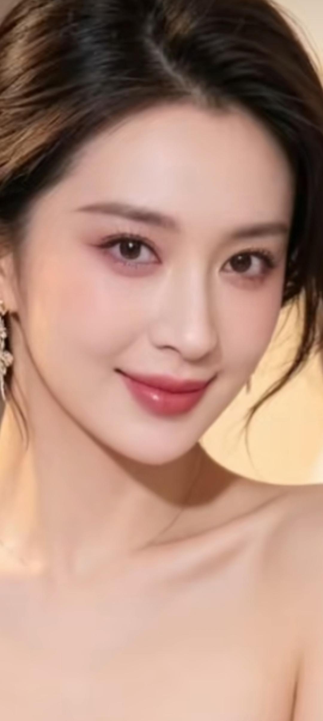 优雅女神，惊艳的笑容，精致的妆容，闪耀的耳环，完美无瑕！