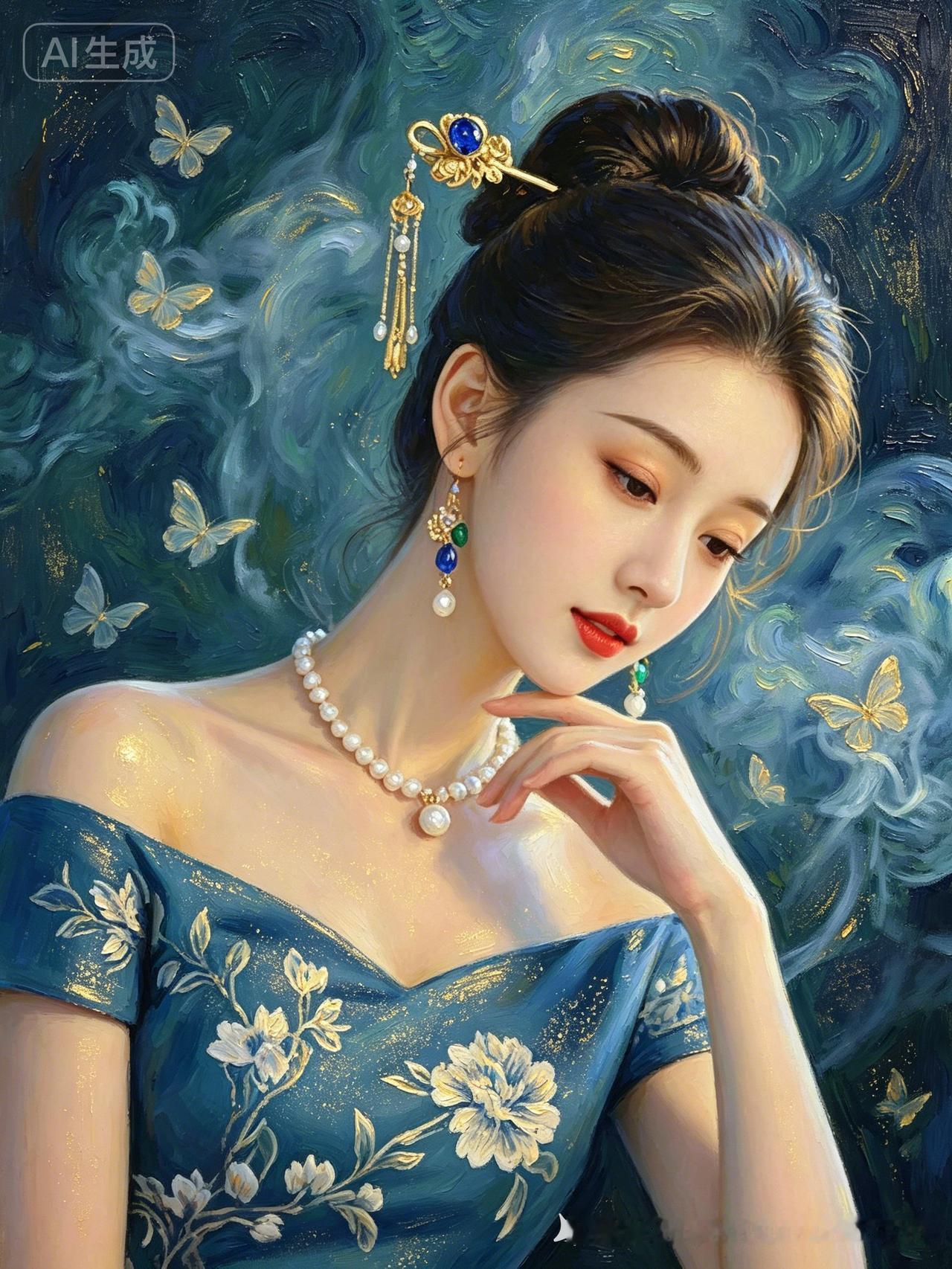 温婉女子特写，虚实朦胧，64K超清，笔触繁复，光影梦幻，极简构图兼具诗意高级张力