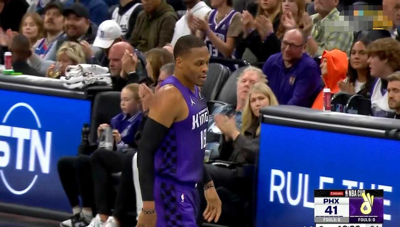 国王主场输太阳了，100比112，输了12分。但37岁的威少真没白拼。全