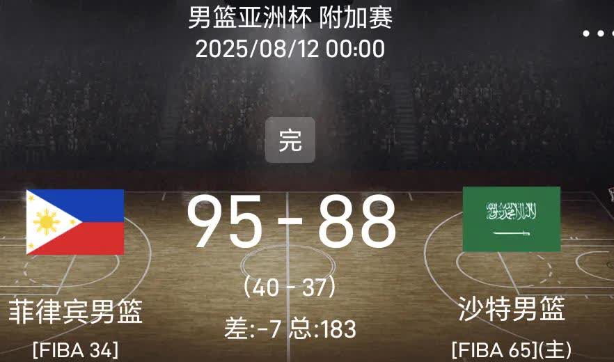 原来东道主沙特替中国男篮做了嫁衣！随着菲律宾历经加时95：88赢了沙特，