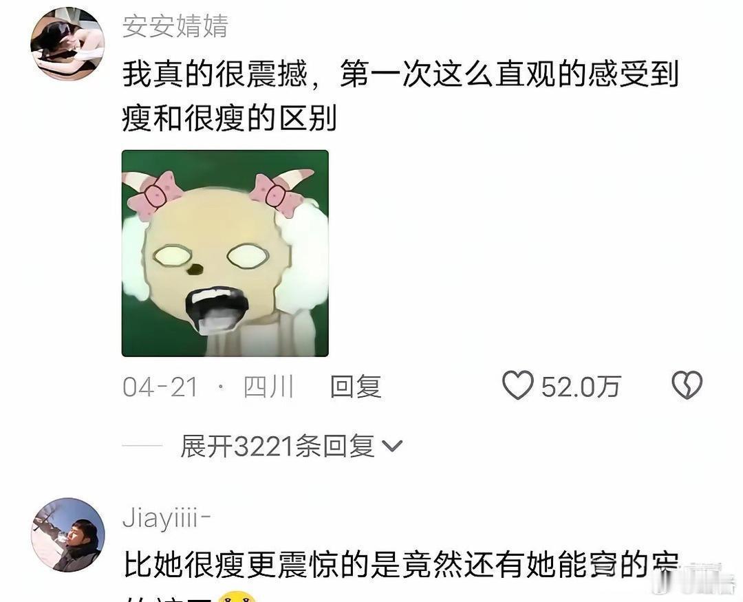 第一次直观的感受到了瘦和瘦成了竹竿的区别，审美畸形了