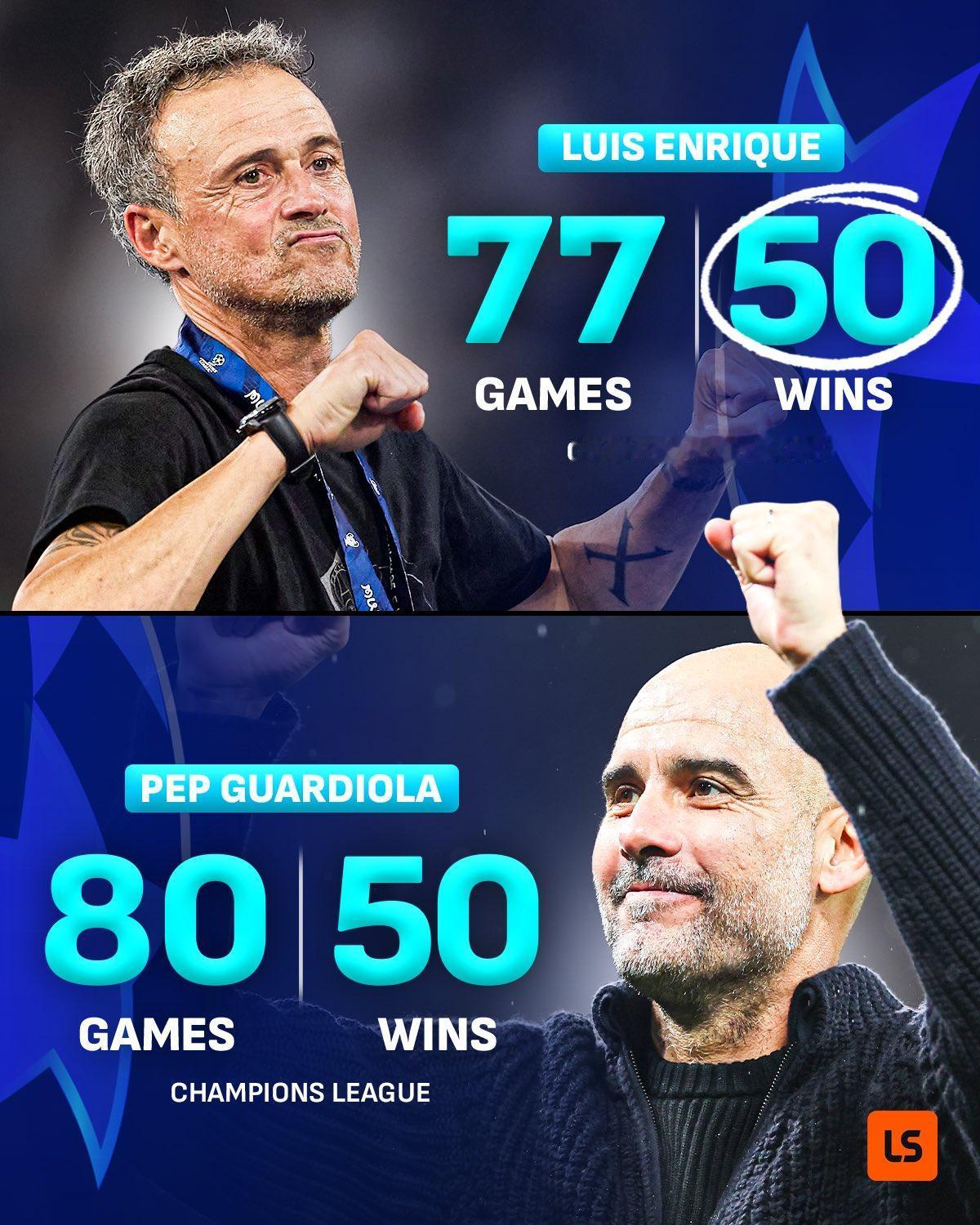 感觉恩里克是比瓜迪奥拉更厉害的主教练。不仅仅是由于本场取胜后，恩里克打破了一