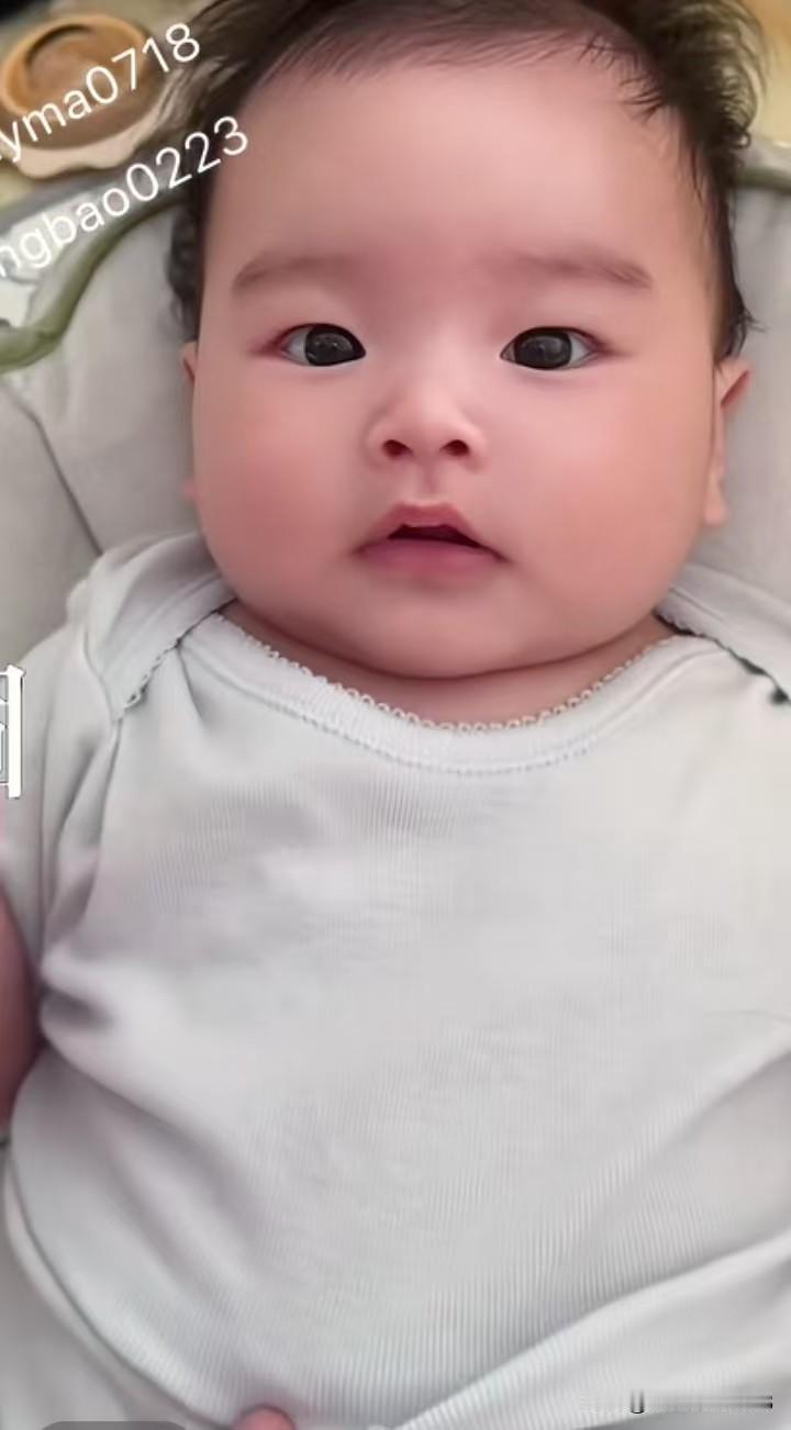 马筱梅的儿子长得壮壮实实，奶萌可爱，五官长得真周正，从小就这么帅气，白白嫩嫩的，