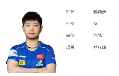 孙颖莎全运证件照据全运会官网信息显示，2025大湾区全运会乒乓球项目，河北队证