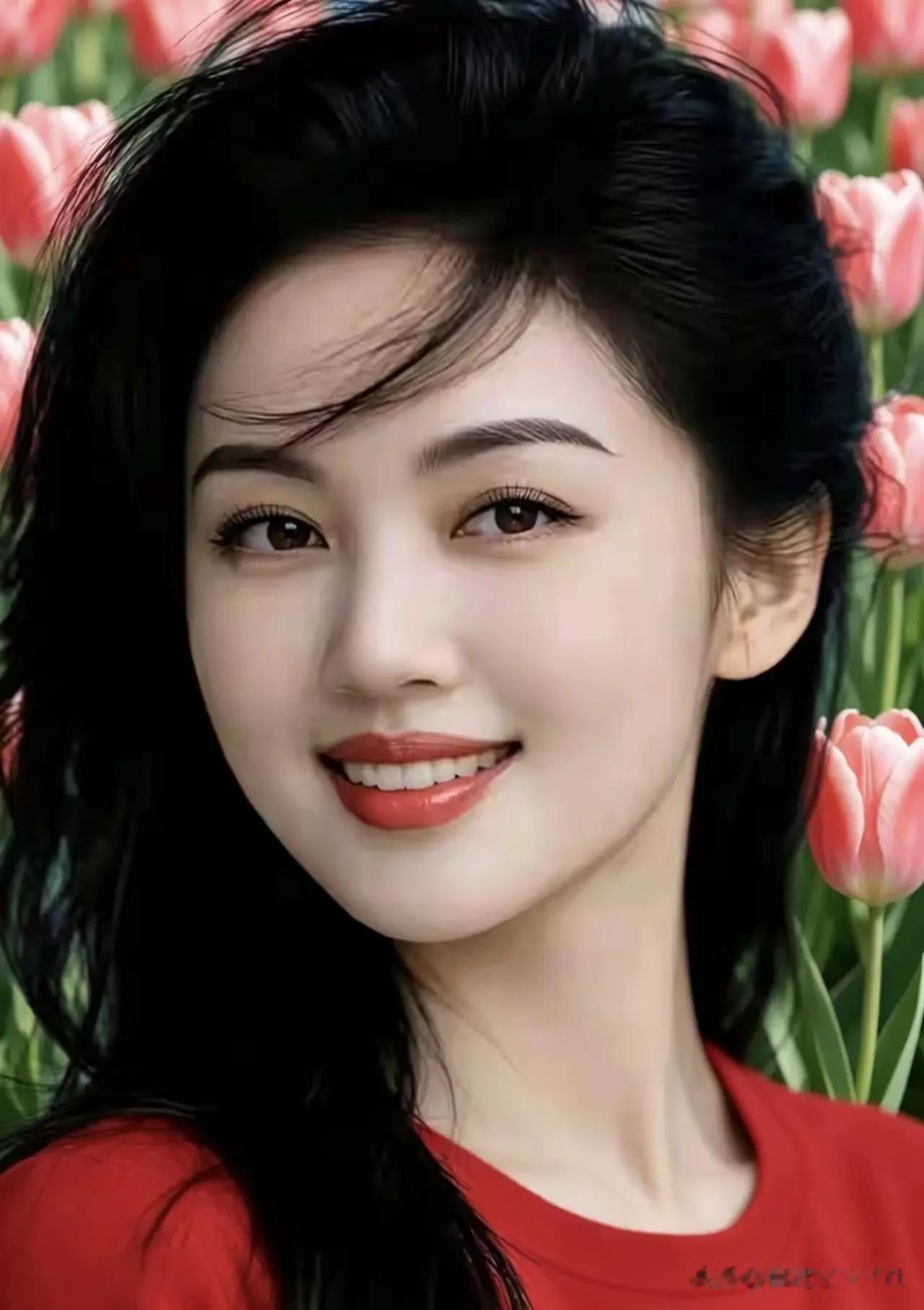 清平乐·花前笑靥郁金红绽，风拂青丝乱。秋水明眸含笑暖，俏胜芳丛烂漫。