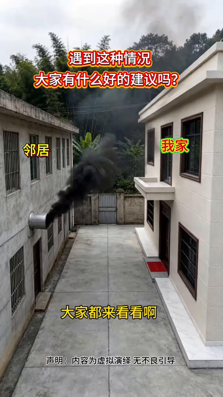 遇到这种情况大家有什么好的建议吗？大家都来看看邻居家建房，厨房的排烟管直接对着