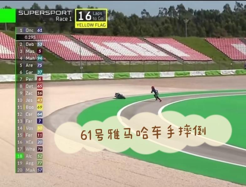 运气也是成功的一部分！一直领跑的61号雅马哈机车摔倒后，第二位的张雪机车才开始进