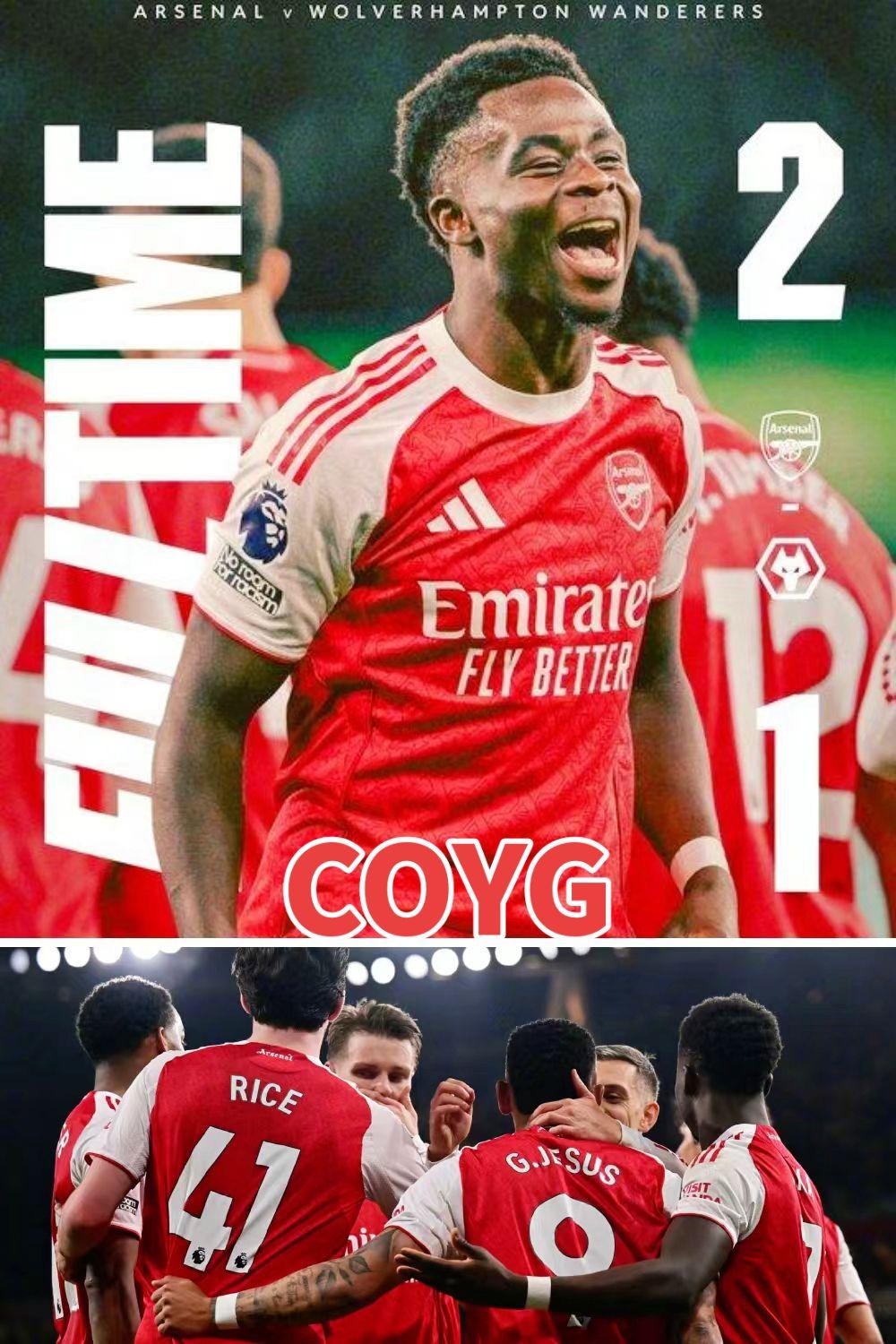 英超：阿森纳主场2-1击败狼队。阿森纳未能取得进球，狼队哐哐给了自己两拳。算是