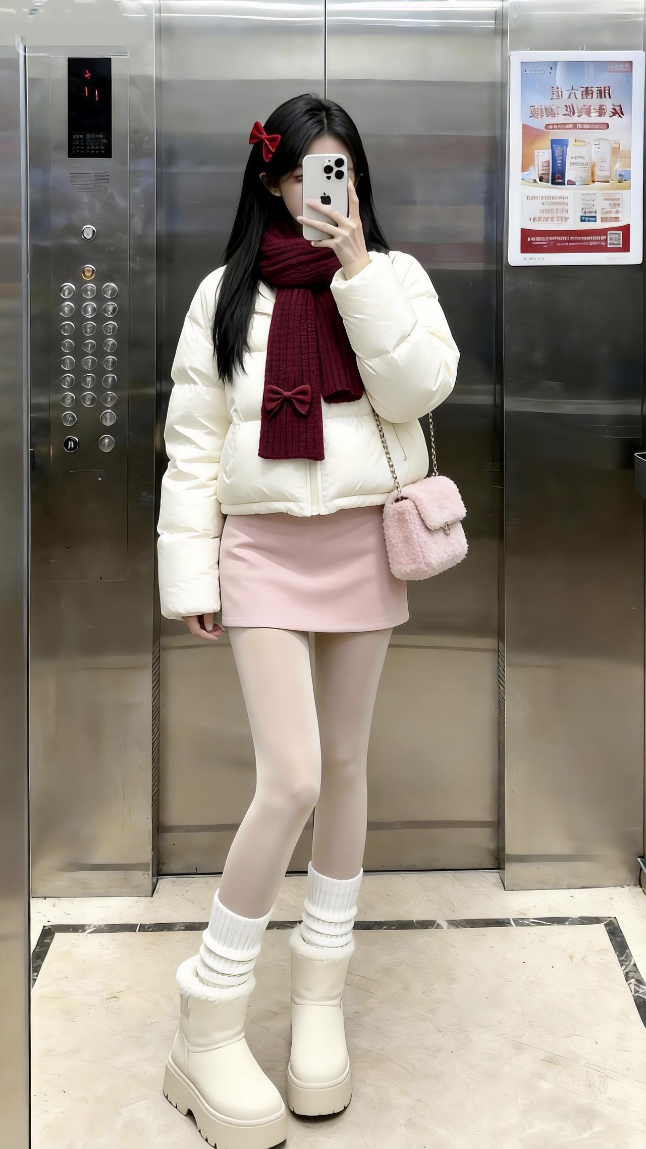 让一让，美女来了。甜甜的我出现一下。甜妹甜美穿搭电梯拍照冬日穿搭