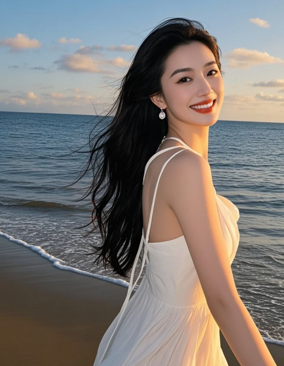 让海风带走烦恼，只留下长发与白裙的轻盈