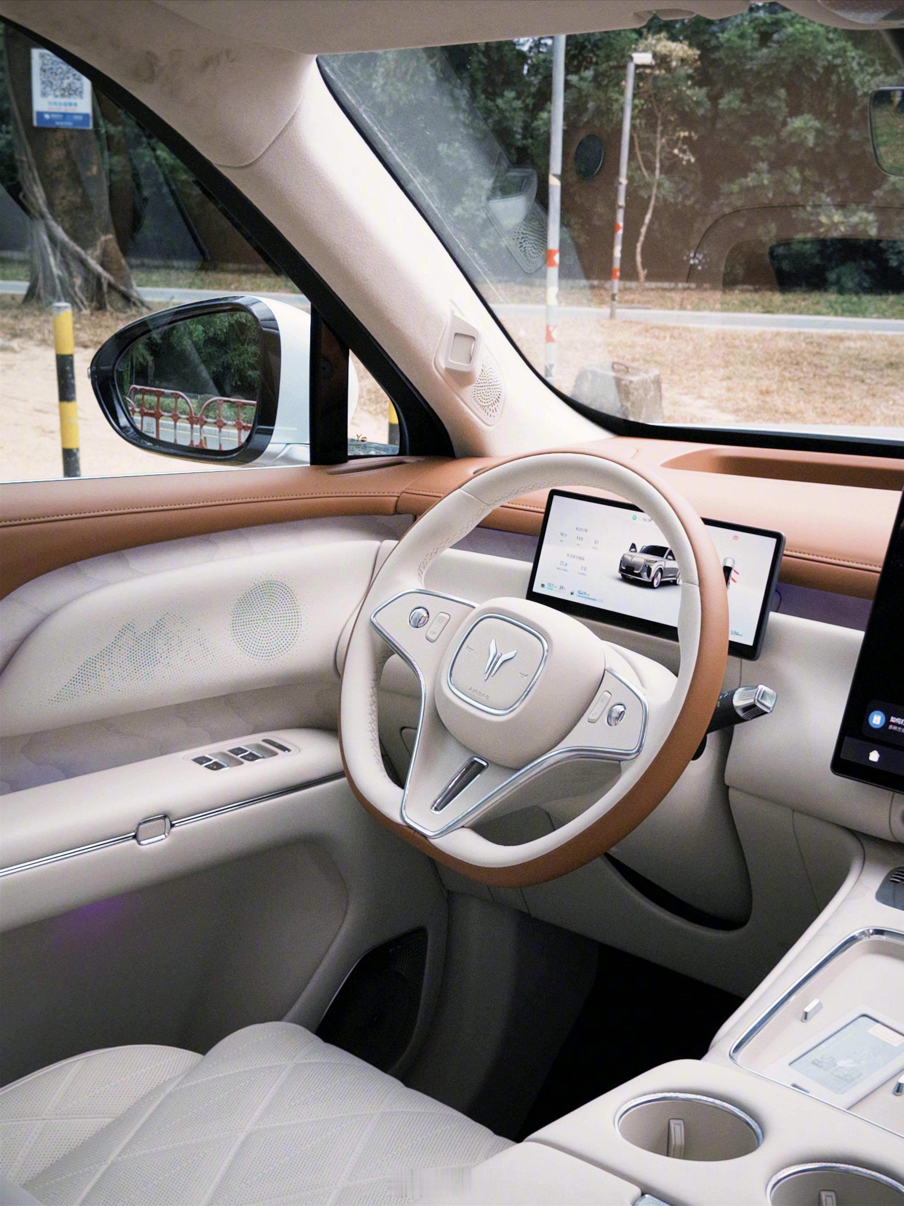 白棕内饰配色泰山真的很雅～这也跟尊界的颜色很接近。云屿悬浮软包、山水孔纹、流韵木