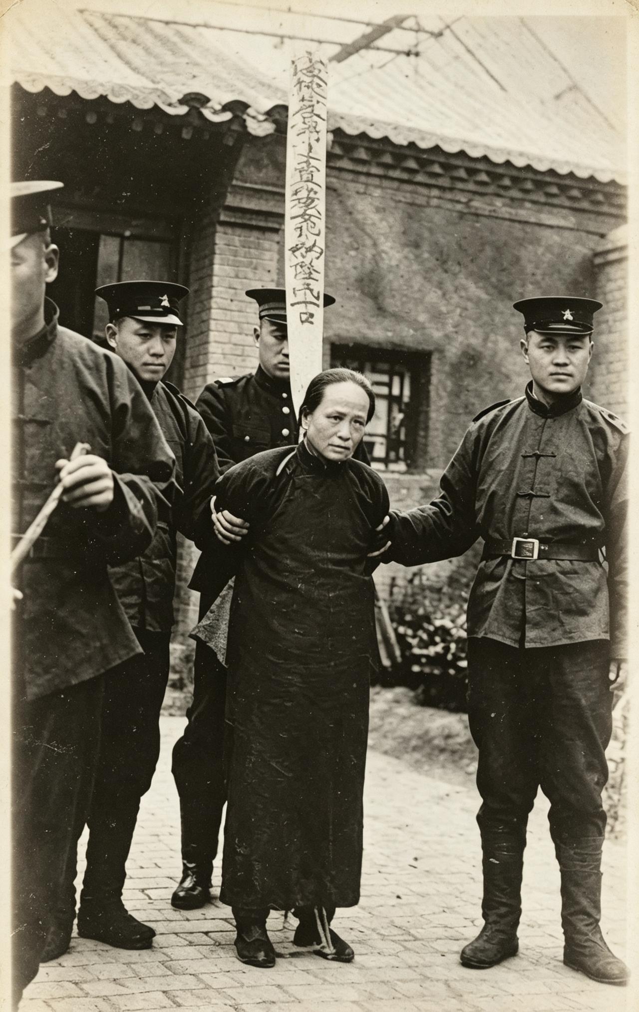 1920年代，海南琼山（海口）监狱院内人贩子纳兴齐、纳陆氏夫妻押赴刑场前的留影，