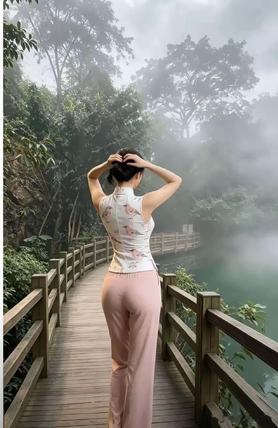 云雾绕青山，碧水伴长廊，置身清幽山林之间，内心瞬间安静下来。木栈道沿着湖水