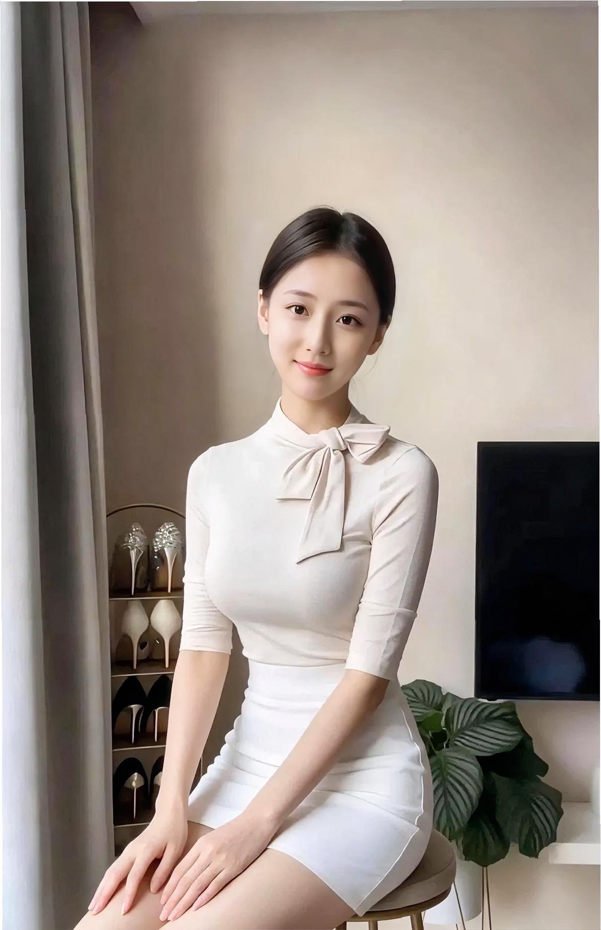 《窗边的纯白时光》白裙蝴蝶结，系住柔软的闲情，端坐窗边，叠起双手的温婉。