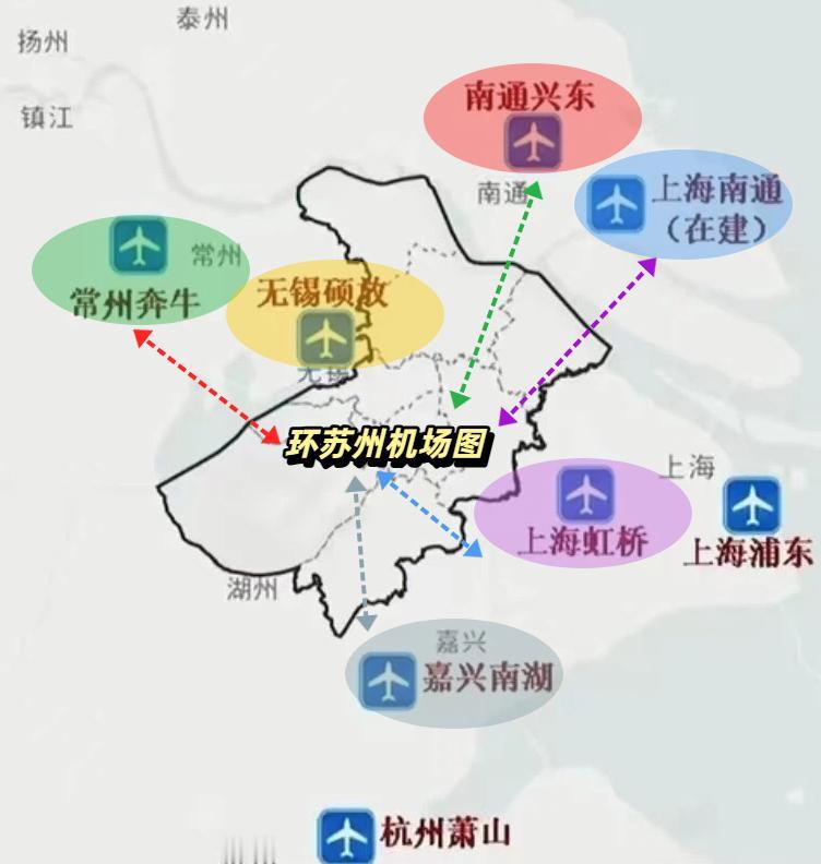 环苏州机场图！看起来，似乎真的没有“空域”了？无锡硕放机场的位置，确实离苏州