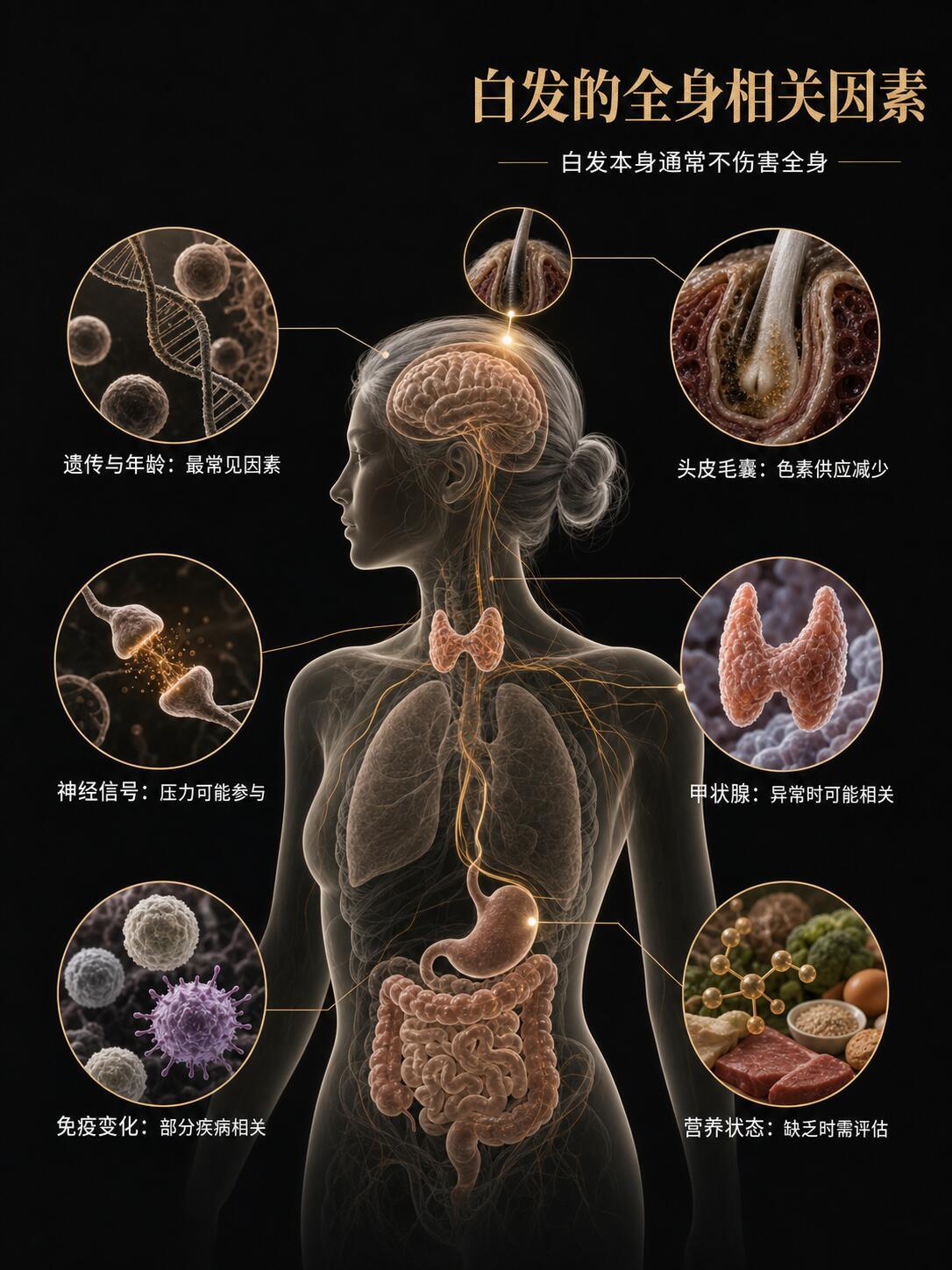 白头发是怎么长出来的？头发并不是离开毛囊后，才慢慢褪成白色。每根新发在毛囊深处生