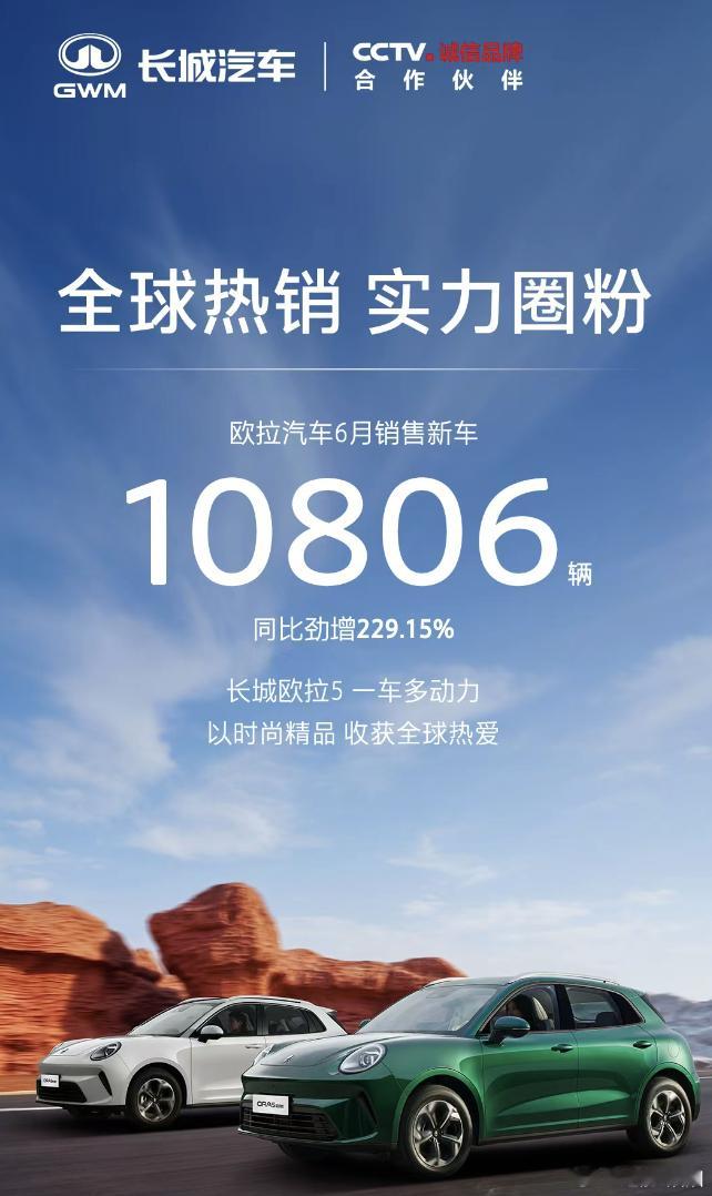 欧拉品牌在6月破万，我是没想到的，6月销量10806辆，同比增长229.15%把