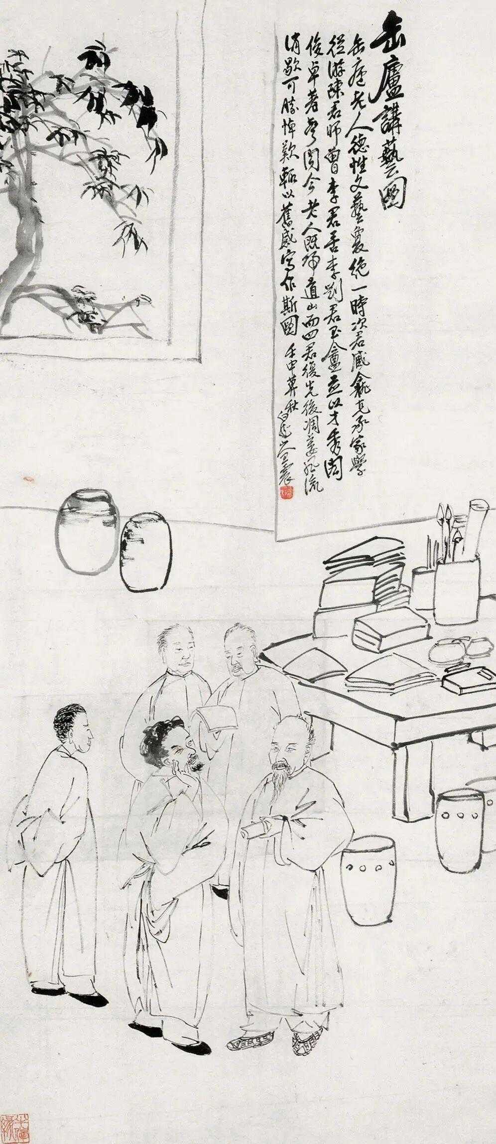 王一亭早年学画，师从任伯年，在色调和造型上有明显的任氏风格，他早期的作品用色明丽