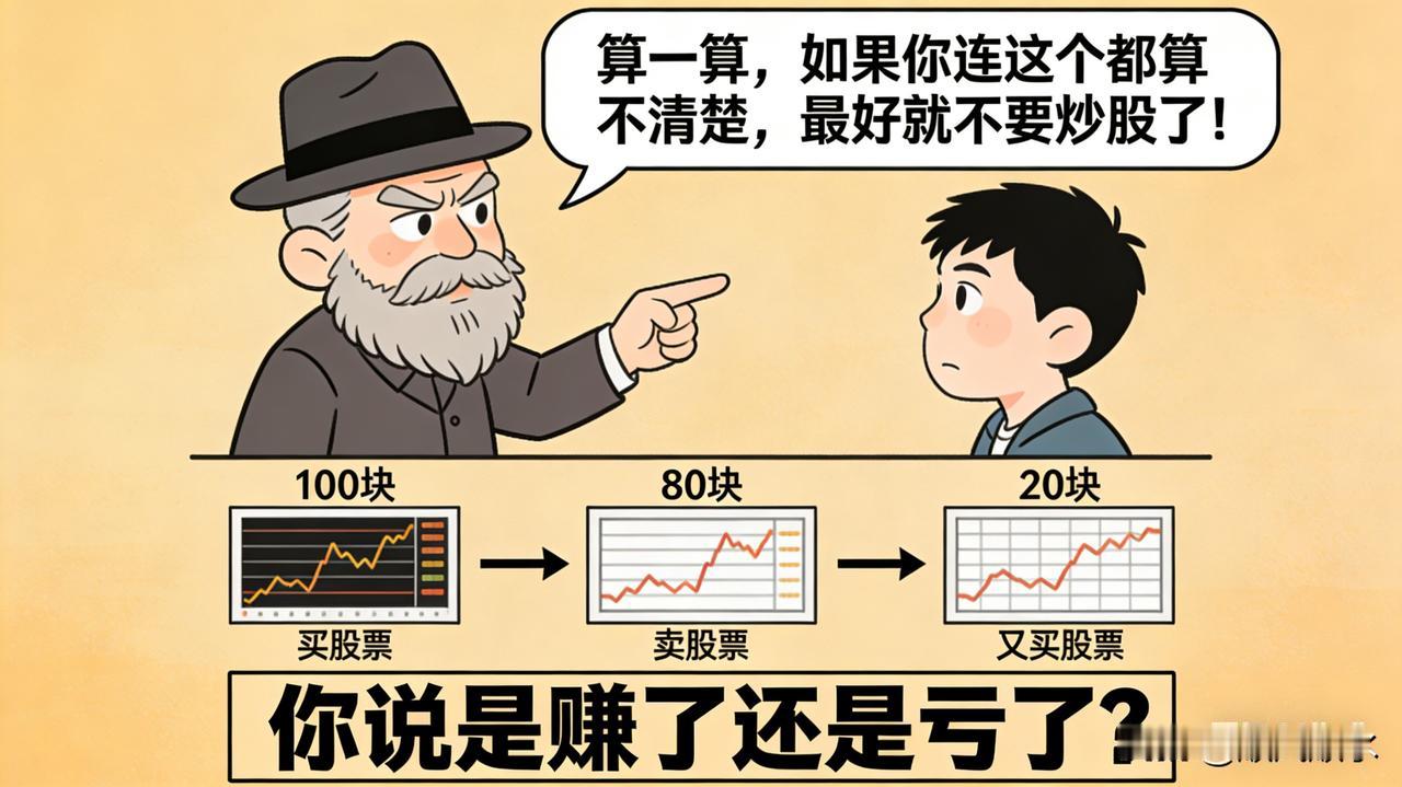 想一想，如果你连这个都搞不懂，最好就不要炒股了！100块买的股票，80块卖了