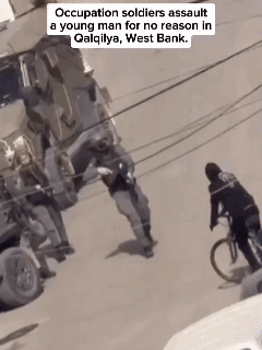 以军士兵当街踢倒骑车老人的行为，令人无比愤怒。手无寸铁的老人只是正常路过，却遭到