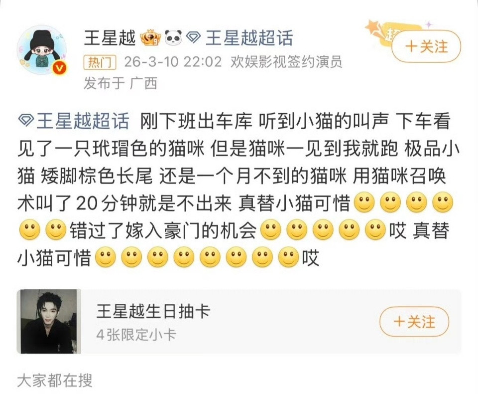 王星越被矮脚三花猫气发财了王星越爱而不得的三花猫好奇王星越爱而不得的小猫长什么