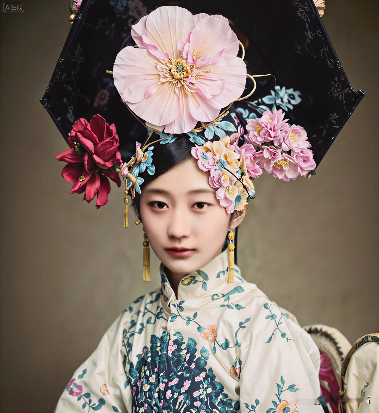 这是一组上色老照片，主角是清朝最后一位格格王敏彤，表情是通过AI技术生成的，