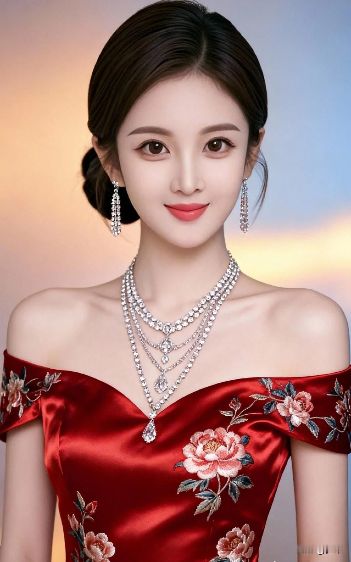 优雅红旗袍，闪耀珠宝，梦回古代的东方美人