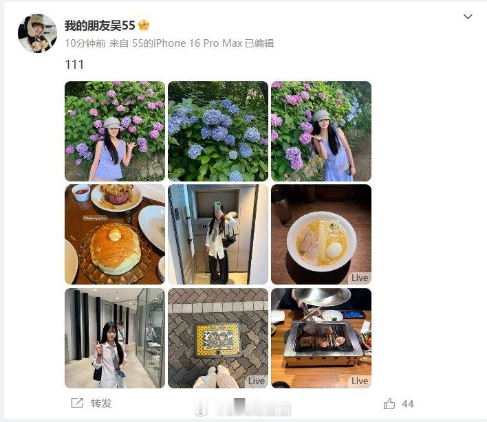 JackeyLove女友吴五五分享日本旅游照：疑似JKL坐对面帮忙烤肉2025L