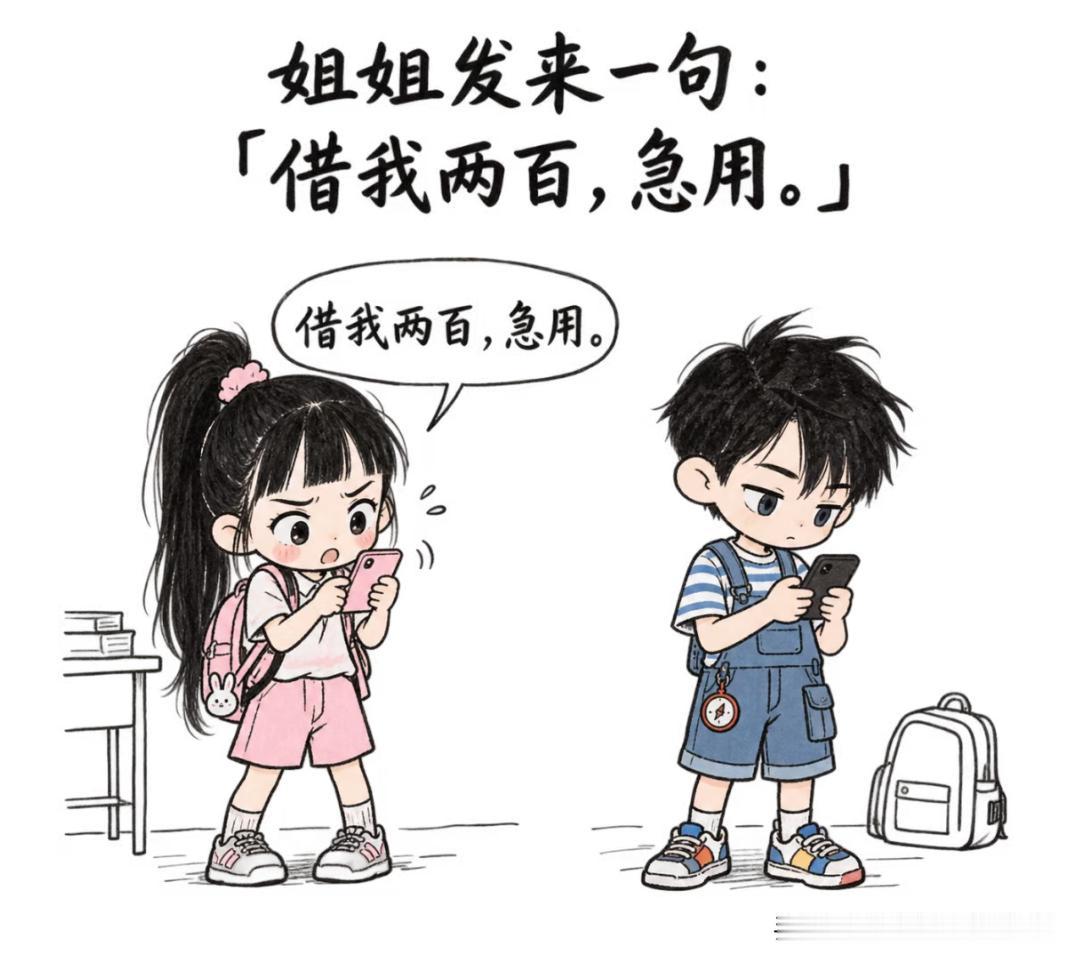 趣味漫画：姐姐发来一句：「借我两百，急用。」弟弟秒转三百。姐姐问：「怎么多转一百