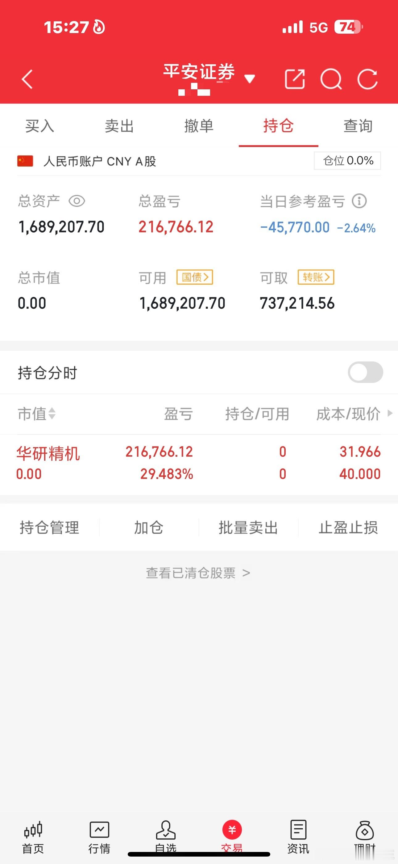 财神60万本金实盘炒股之旅（第44天）当前总资产：168w当日操作：
