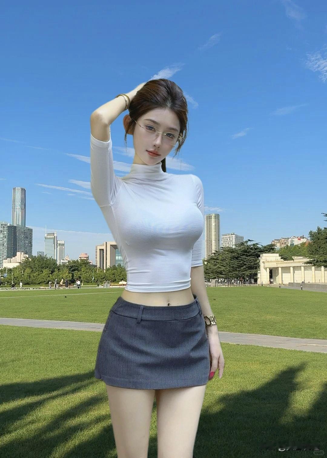 夏日清新穿搭，白色上衣+牛仔短裙，都市少女风