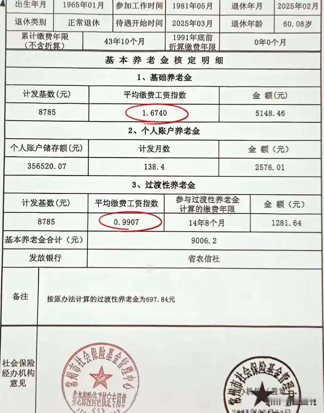 又一位延迟退休的基本养老金核定表。2025年1月份就年满60周岁了，因延迟一个
